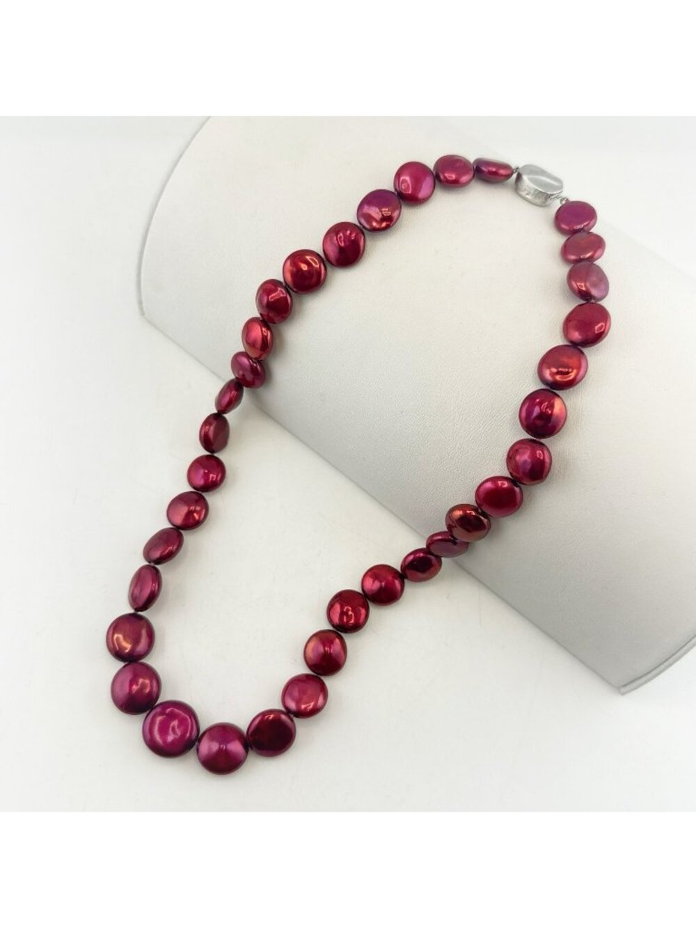 Honora Pearl Necklace Cherry Red Coin 20" Sterling Silver Graduated Chunky